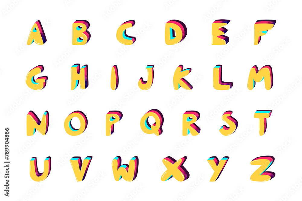 A-Z bold funky font png alphabet typography set