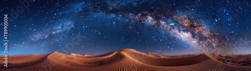 The Milky Way arching over smooth desert dunes under night sky