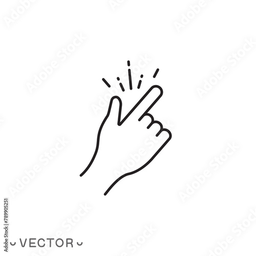 easy icon, finger snapping thin line symbol isolated on white background, editable stroke eps 10 vector illustration