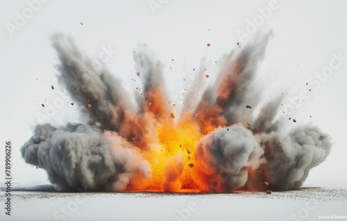Ground Explosion with Fiery Blast and Billowing Smoke 