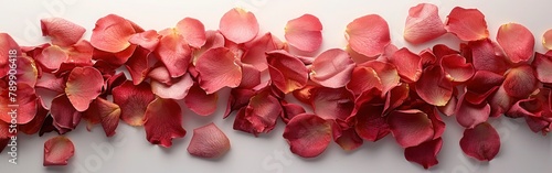 Romantic Rose Petals Composition on White Background for Valentine's Day and Mother's Day, Flat Lay Top View with Copy Space