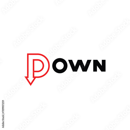 Text Down logo design vector template, down arrow icon