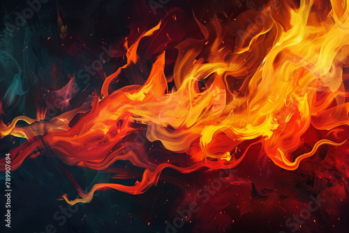 A vibrant digital painting portraying a stylized fire, with bold and expressive flames that convey a sense of power and vitality against a solid background.
