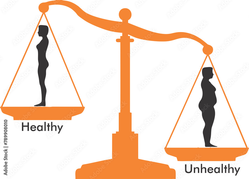 ภาพประกอบสต็อก Over weight and normal weight woman in weighing scales