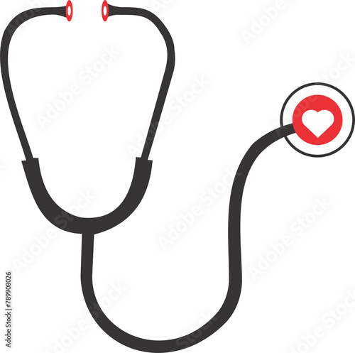 Stethoscope icon with heart symbol on transparent background. Health and medicine services poster or banner and flyer designing idea. PNG format.