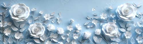 White Paper Flowers on Floral Background - 3D Render Digital Illustration for Weddings and Valentine's Day photo
