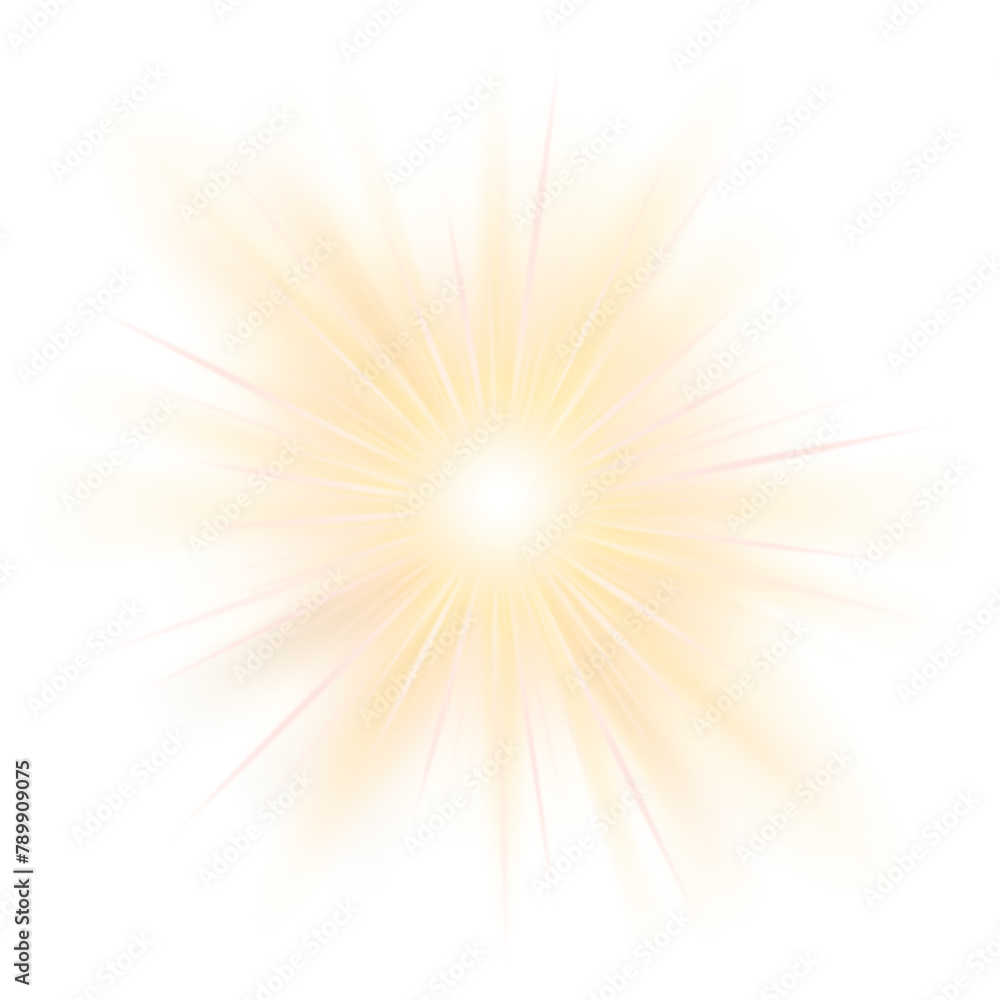 Obraz premium Png bright sunburst lens flare in yellow