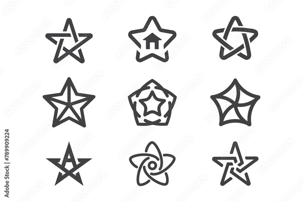 Collection of star outline icons with various shapes Collection of star outline icons with various shapes