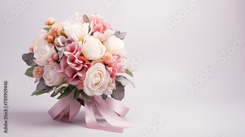 Beautiful bride's bouquet isolated on background, elegant wedding themed design, copy space