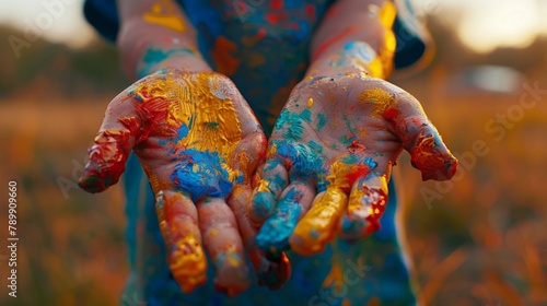 Kids with paint on their hands