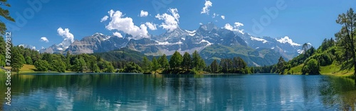 Scenic Arnisee Reservoir with Majestic Swiss Alps in Canton of Uri  Switzerland