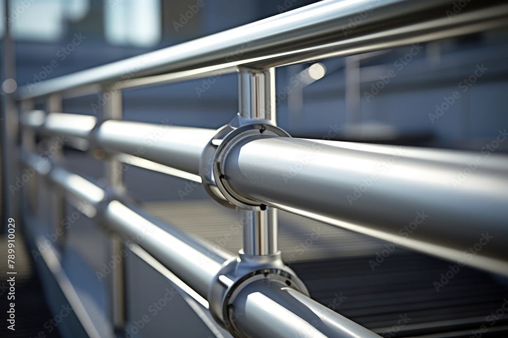 Handrail Installation: Close-up of handrail installation on platforms.