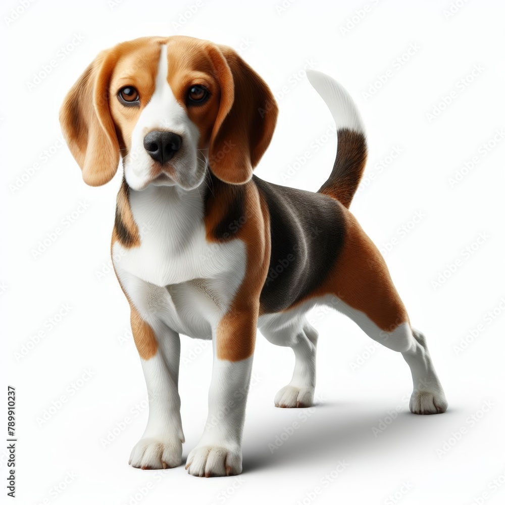 Image of isolated beagle hound against pure white background, ideal for presentations

