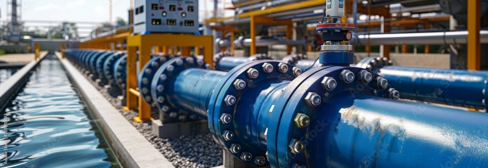large pipes with blue color, control box large pipes with blue color, control box