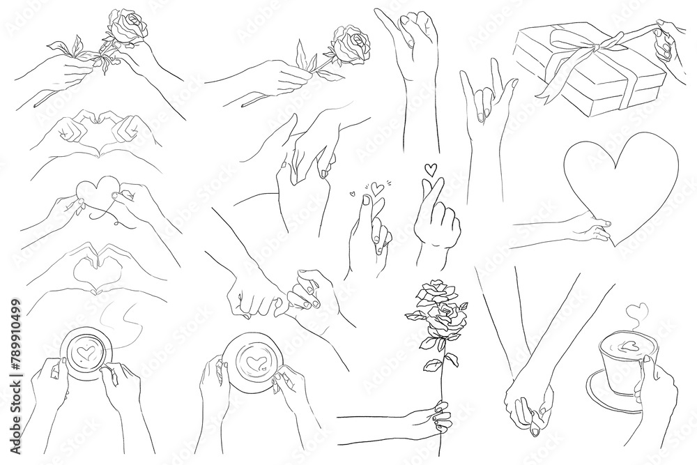Fototapeta premium Romantic hand gestures png for Valentine’s day design elements set