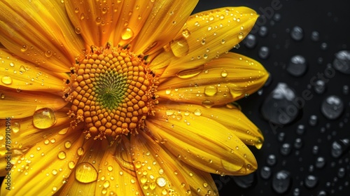 close up fresh sunflower with water drop