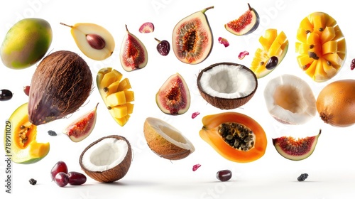 Set with different tasty exotic fruits on white background food, summer and healthy eating concept ,Banner from various fruits isolated on white background © zubair foods