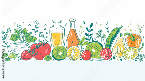 Horizontal banner with organic food. Composition with
