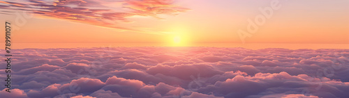 Sunset over a sea of clouds background - Ai Generated