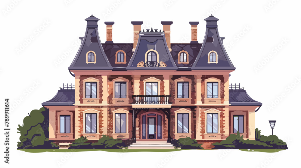 House exterior. Mansion building with windows. Reside