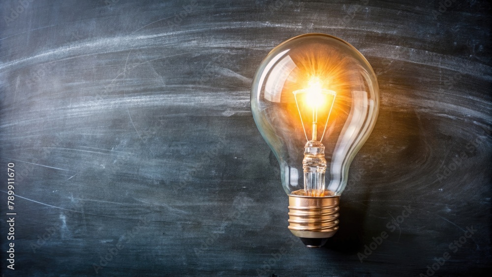 Education concept image. Creative idea and innovation. Light bulb as metaphor over blackboard Education concept image. Creative idea and innovation. Light bulb as metaphor over blackboard