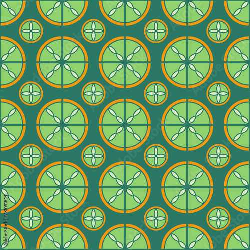 seamless pattern with flower tiles on drak green background 