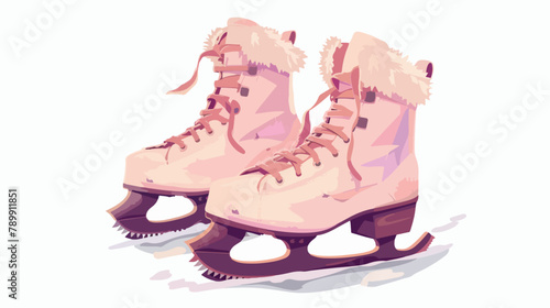 Ice skates pair. Figure skating boots laced shoes wit