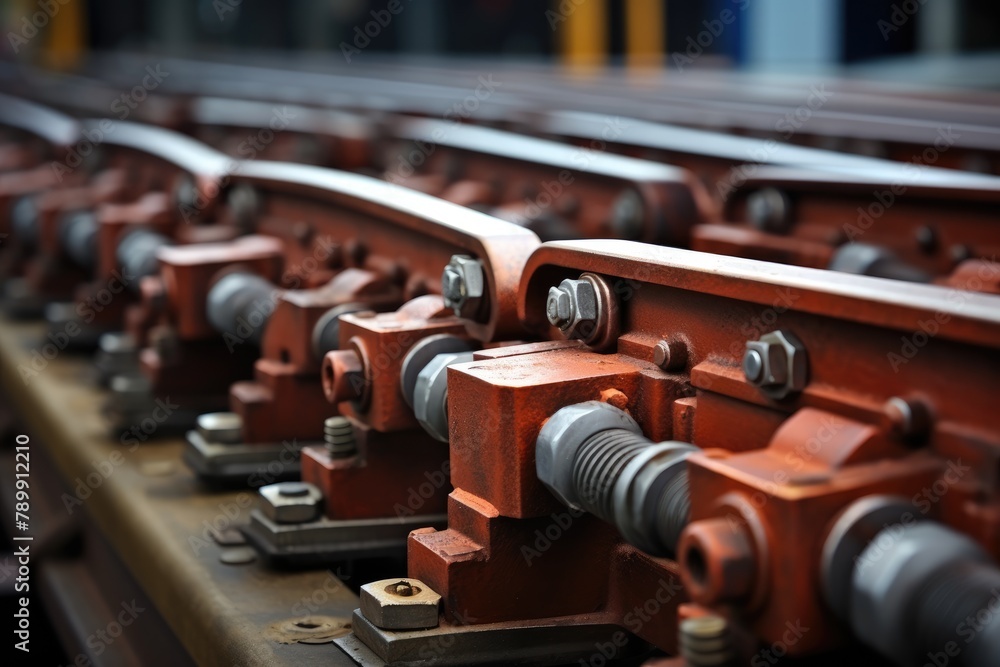 Rail Fastening System Inspection: Close-up of rail fastening system inspection.