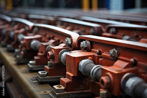 Rail Fastening System Inspection: Close-up of rail fastening system inspection. photo