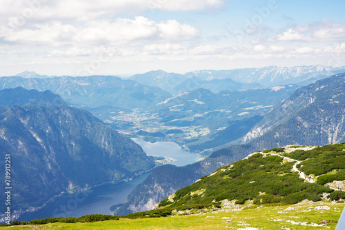 Austria limestone mountains Dachstein. Mountain view of Hallstatter lake