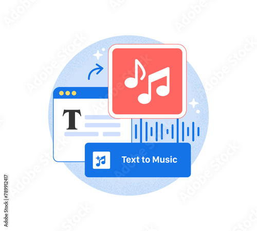 Text to Music icon. Typing Icon turns into a Melody. Simple vector illustration