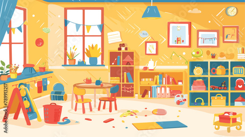 Kindergarten room interior flat vector illustration. © RedFish