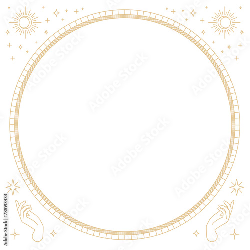 Png two mystic hands round frame linear style in gold