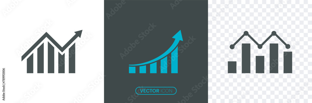 Growing graph icon set in flat style isolated on the white and ...