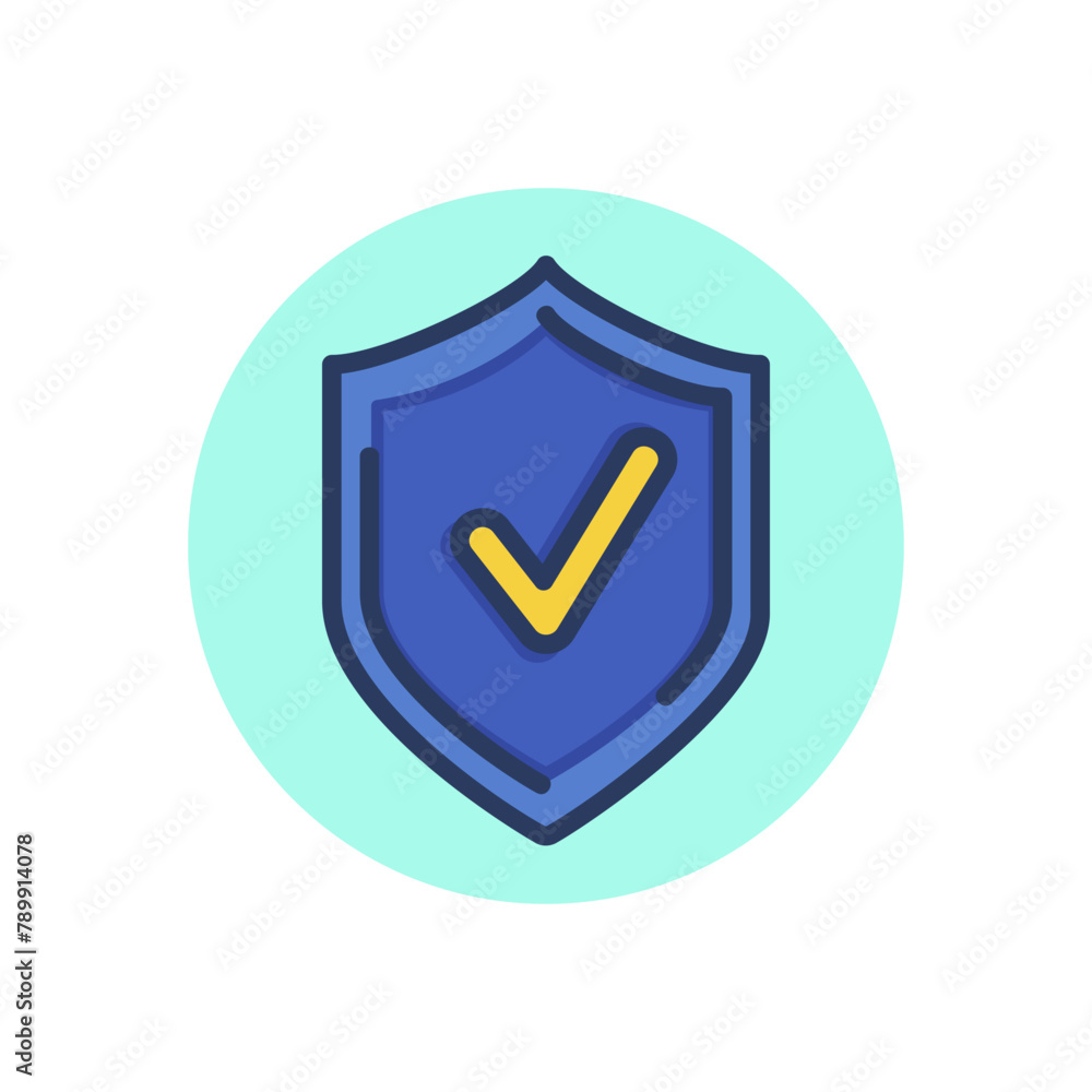 Shield with checkmark line icon. Test, product, quality outline sign. Check marks and business concept. Vector illustration symbol element for web design and apps Shield with checkmark line icon. Test, product, quality outline sign. Check marks and business concept. Vector illustration symbol element for web design and apps