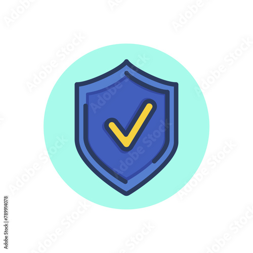 Shield with checkmark line icon. Test, product, quality outline sign. Check marks and business concept. Vector illustration symbol element for web design and apps