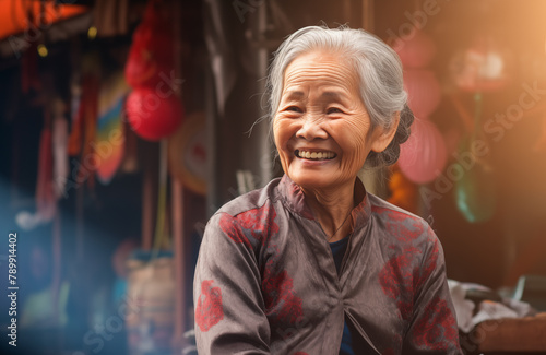 Southeast Asian Elderly Woman Smiling on the market
