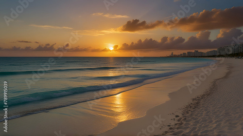 Sunrise over beach in Cancun, Generative.AI 