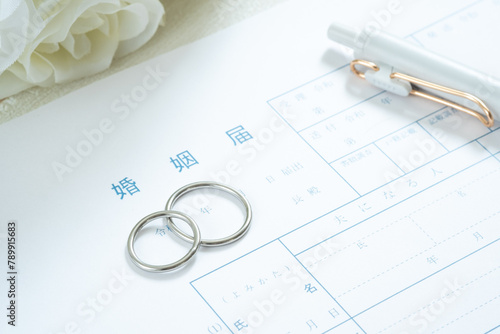 Obraz na płótnie 婚姻届と結婚指輪 w salonie
