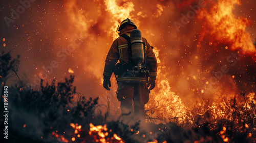 Firefighters battle a wildfire, Climate change and global warming affect to global up wildfire trends. photo