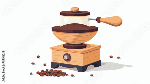 Manual coffee bean grinder with handle. Wooden kitche photo