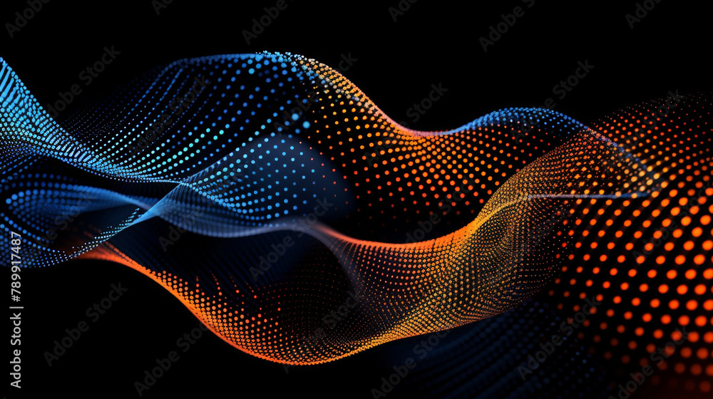Harmonic Dot Flow: 3D Curves in Blue & Orange Gradient Light. Generative AI Harmonic Dot Flow: 3D Curves in Blue & Orange Gradient Light. Generative AI