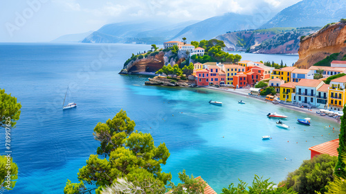 Panoramic view of the Amalfi Coast in Italy with colorful cliffside villages Scenic View of Old Cliffside Buildings in Positano, Amalfi Coast, Italy, Generative Ai