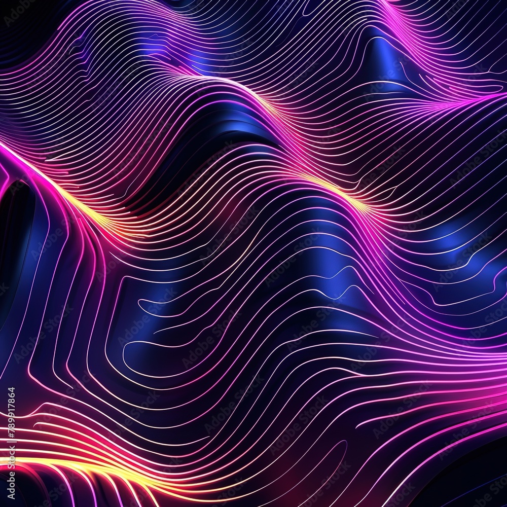 Tech background with neon abstract wave lines
