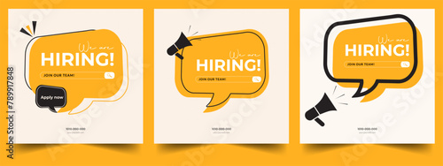 We are hiring job vacancy for social media post banner design template with red color. We are hiring ajob vacancy for a square web banner designer. Employee vacancy announcement. Illustration isolated photo