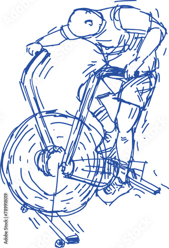 vector sketch of the strong fit man doing an assault bike exercise