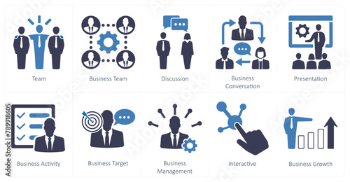 A set of 10 mix icons as team, business team, discussion