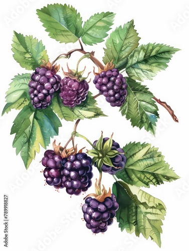 Botanical illustration of lush purple grapes