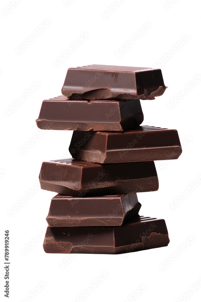 Macro photo of Chocolate bar. Broken pieces over white background Macro photo of Chocolate bar. Broken pieces over white background