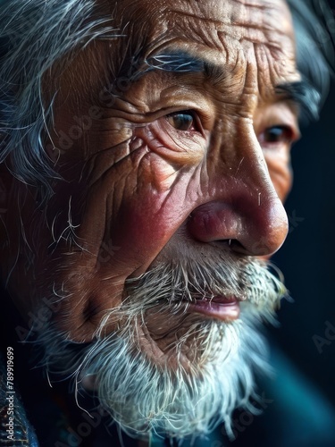 Close-up of elderly man's weathered face.